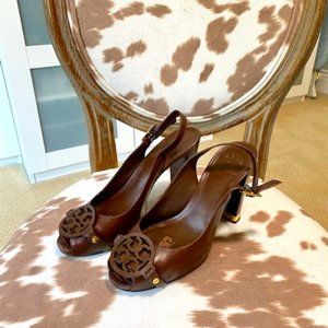 Tory Birch Brown Leather Platform Pump Size 10